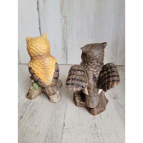 Vintage owl branch pear bird set ceramic home decor figure - Picture 5 of 7